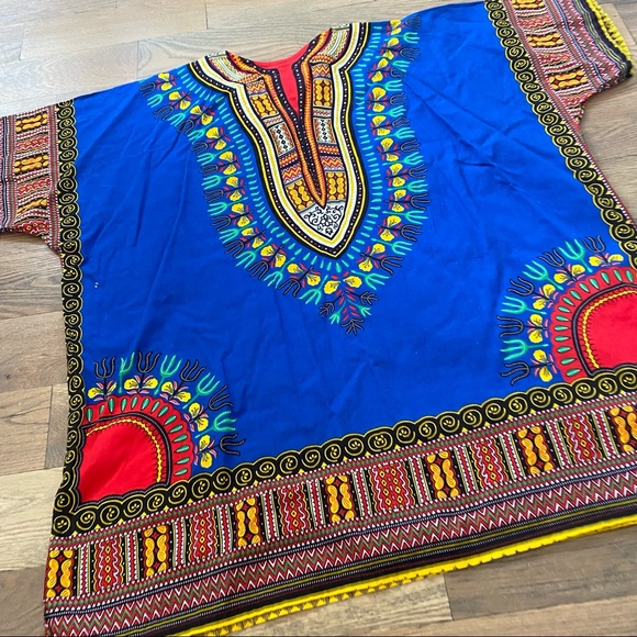 Dashiki Top Blue Yellow Shirt Size Large - Picture 10 of 15